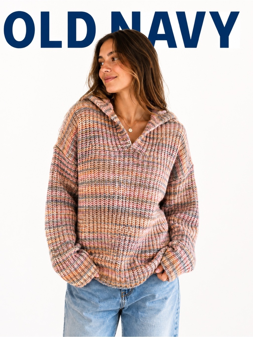 Aerie Space Dye Oversized Hooded Sweater Size Small Wool Blend Cozy Knit pastel